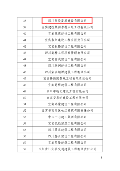四川能投发展建设有限公司获评2024年宜宾市优秀建筑业企业