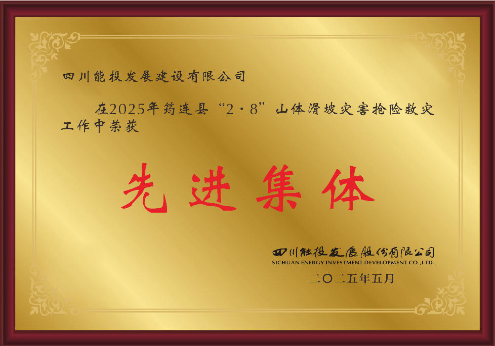 筠连县2.8山体滑坡灾害抢险救灾工作先进集体 四川能投发展 2025.5