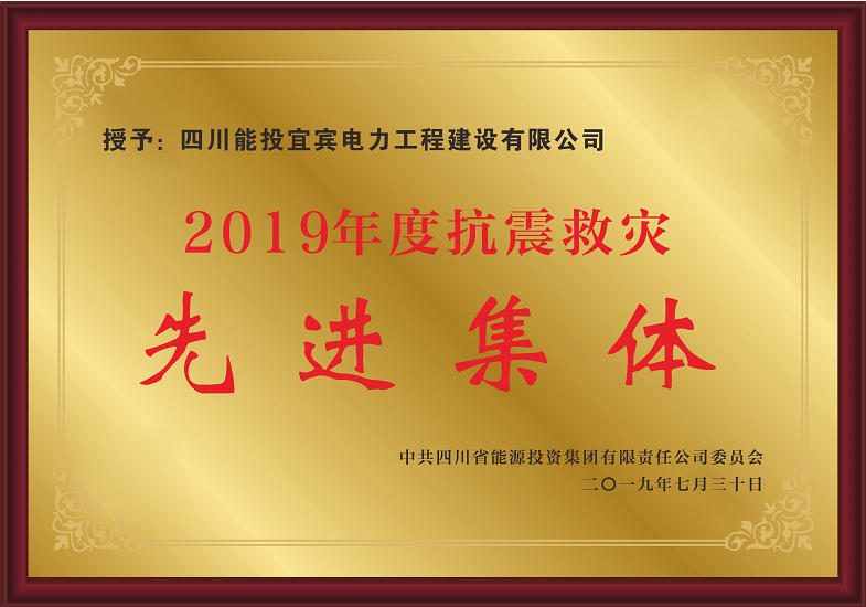 2019年度抗震救灾先进集体 四川能投集团党委 2019.7.30